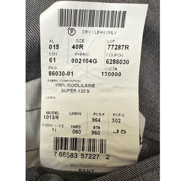 Joseph Abboud Tollegno 1900 Pants Gray Size 40R 100% Wool/Laine - Picture 4 of 11